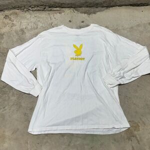 Playboy Long Sleeve T-Shirt XL White Yellow Tie Dye Back Print Adult Top